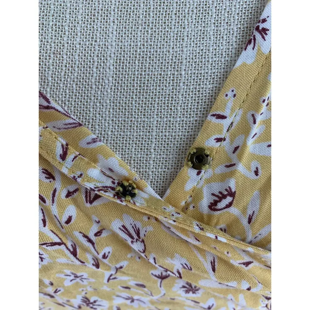 Roxy Floral Short Sleeve Wrap Mini Dress Womens Size Small Yellow New